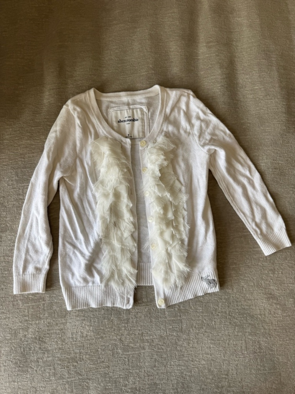 Abercrombie Kids White Ruffle Cardigan Sweater Button Front Girls Medium Boho - Picture 2 of 7